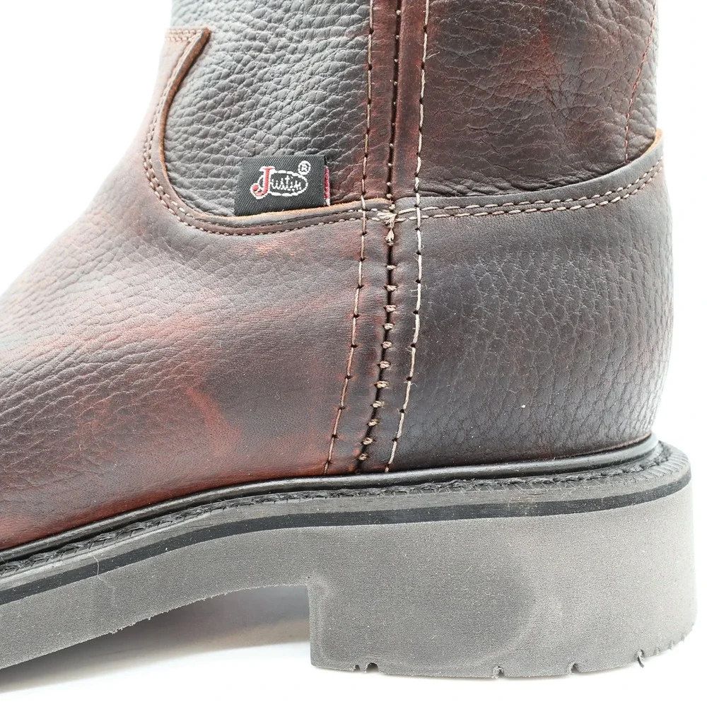 Justin 4765 Work Boots Mens 7.5 EEE Briar Pitstop Leather Pull On NWT USA Made